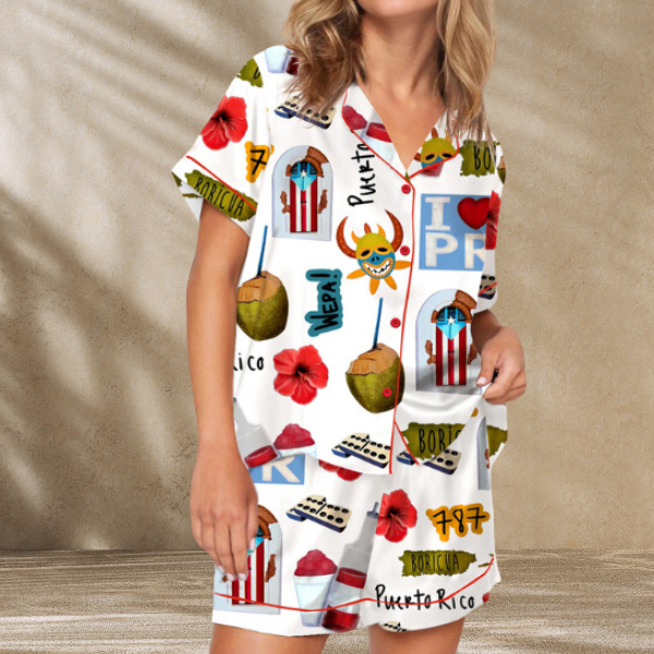 Puerto Rico Travel Satin Pajama Set For Women