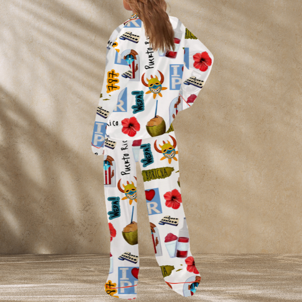 Puerto Rico Travel Satin Pajama Set For Women