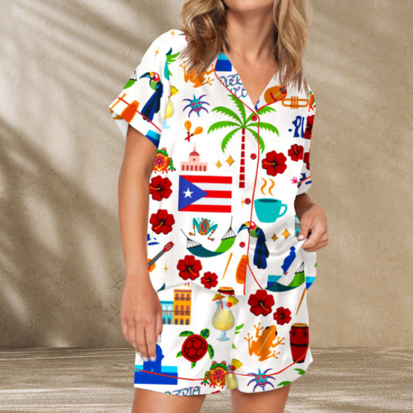 Puerto Rico Vacation Satin Pajama Set For Women