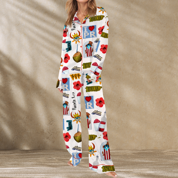 Puerto Rico Travel Satin Pajama Set For Women