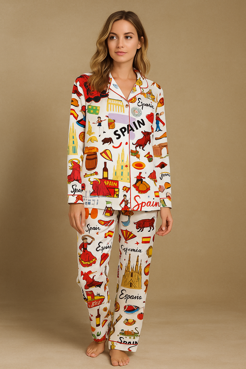 Spain Travel Satin Pajama Set