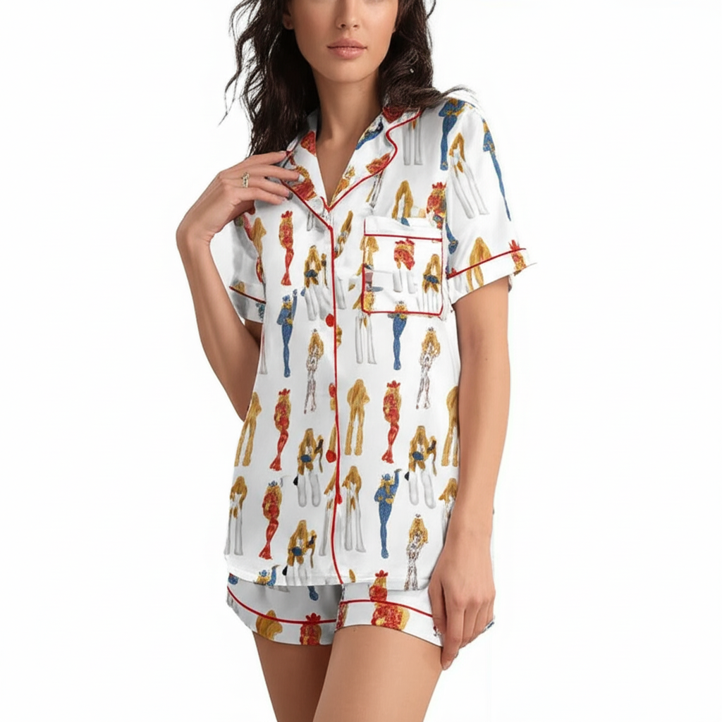 Retro pop Satin Pajama Set For Women