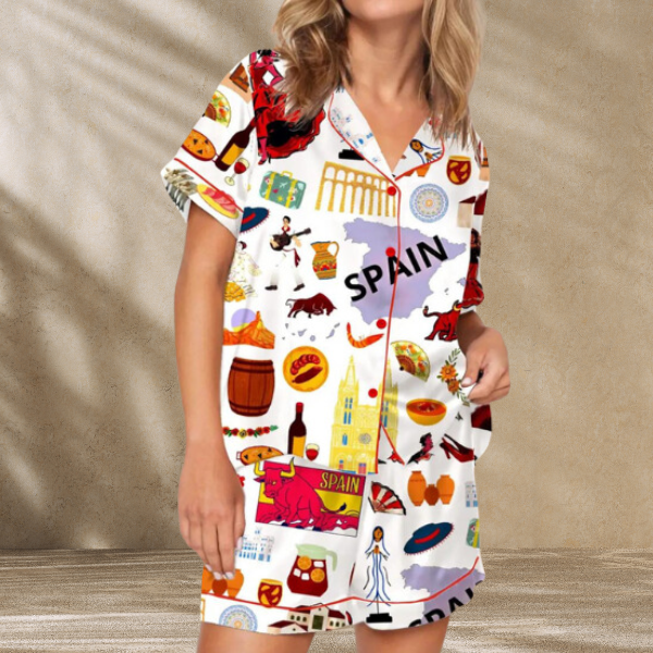 Spain Travel Satin Pajama Set