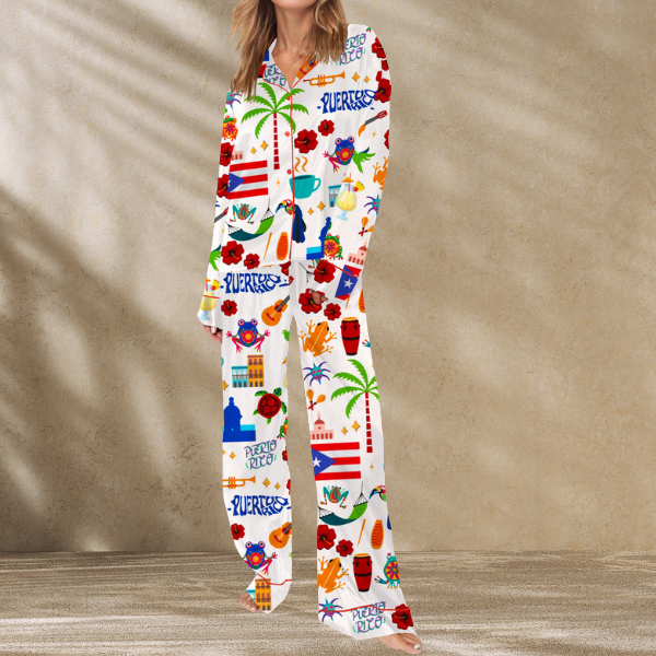 Puerto Rico Vacation Satin Pajama Set For Women