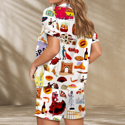 Spain Travel Satin Pajama Set