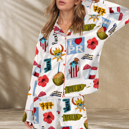 Puerto Rico Travel Satin Pajama Set For Women