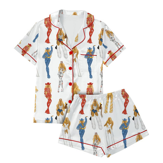 Retro pop Satin Pajama Set For Women