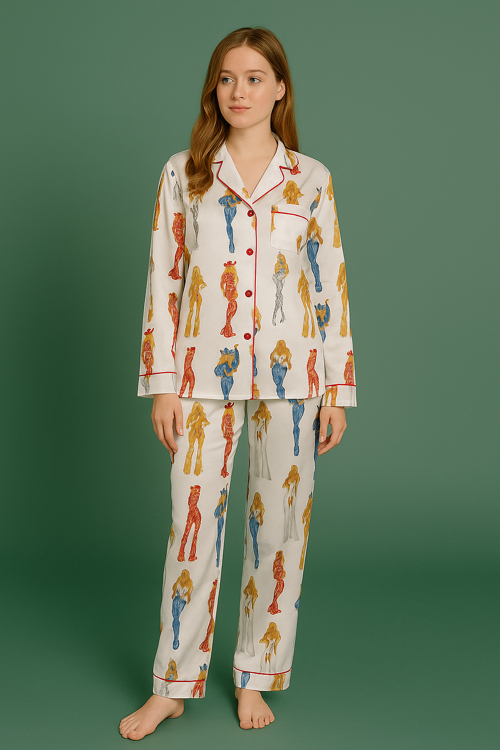 Retro pop Satin Pajama Set For Women