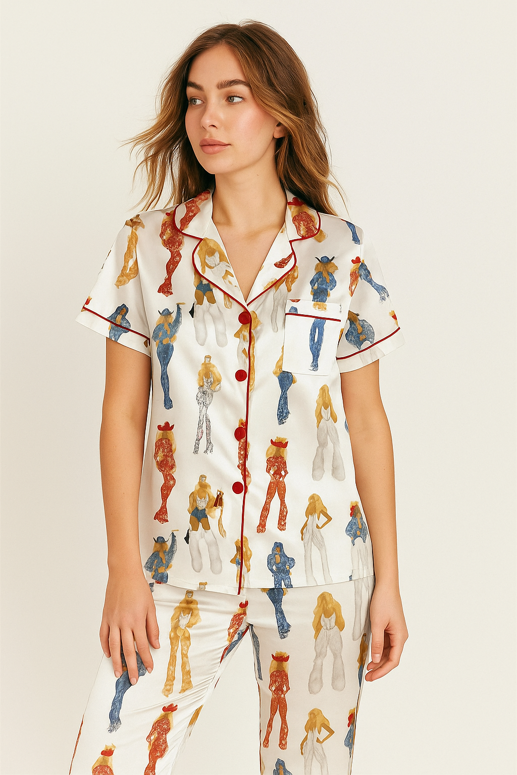 Retro pop Satin Pajama Set For Women