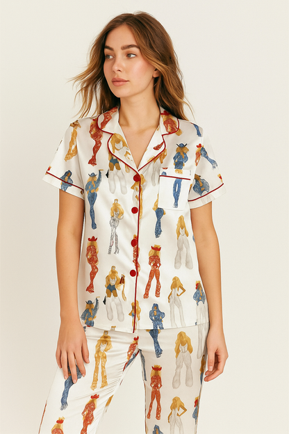 Retro pop Satin Pajama Set For Women