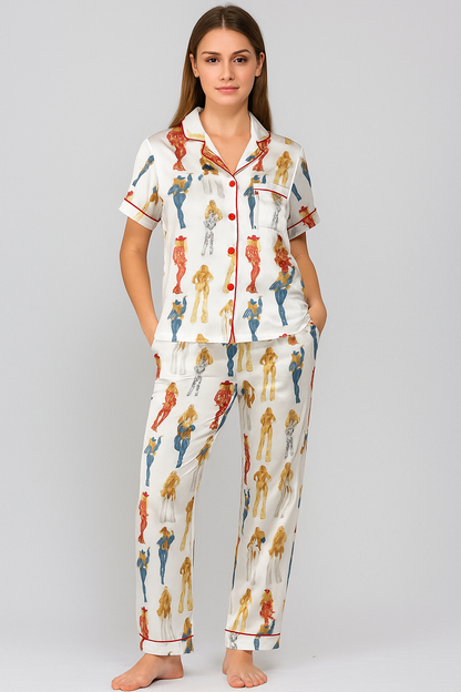 Retro pop Satin Pajama Set For Women
