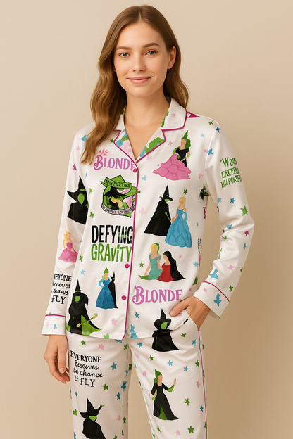 Wicked Elphaba And Glinda Satin Pajama Set For Women