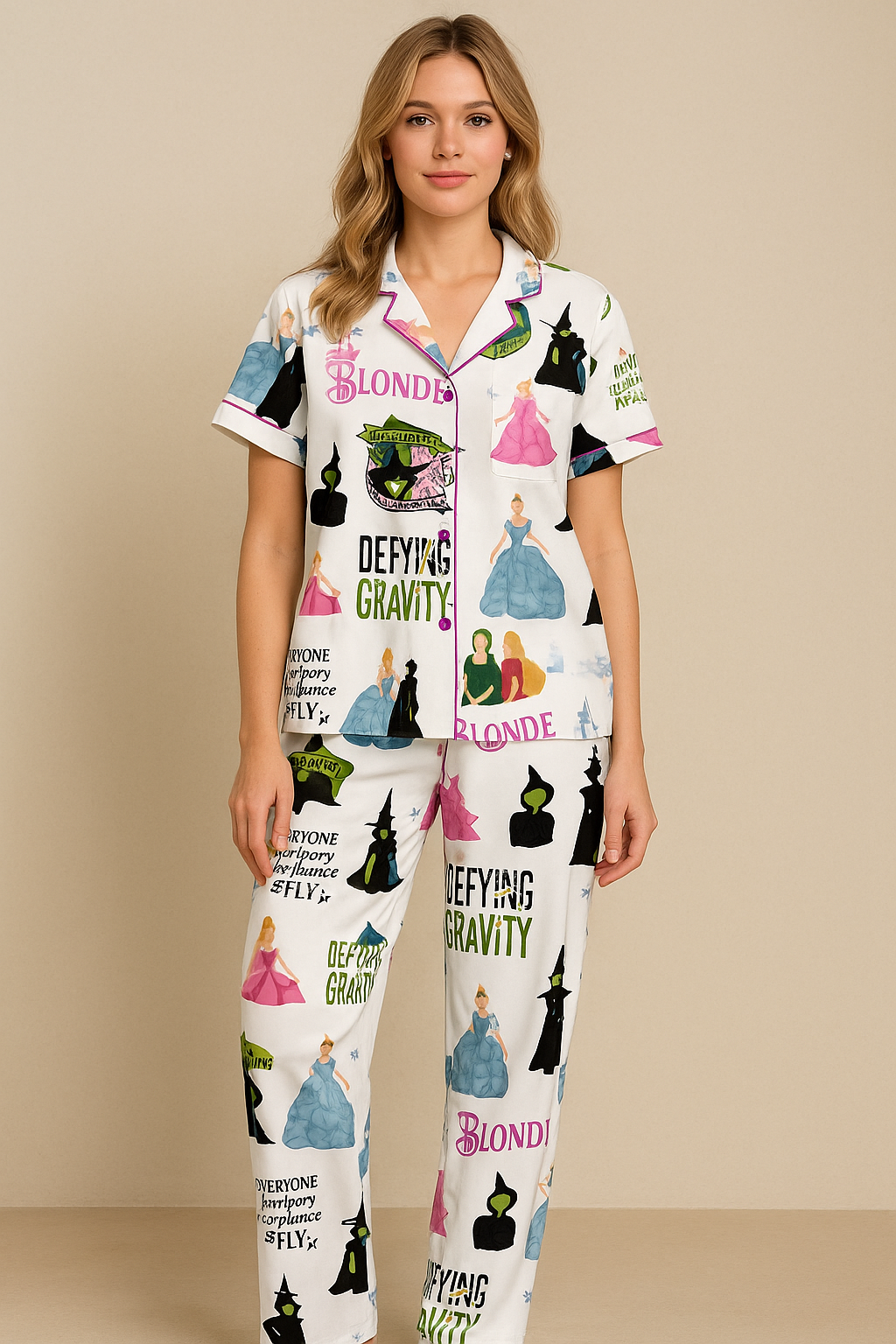 Wicked Elphaba And Glinda Satin Pajama Set For Women