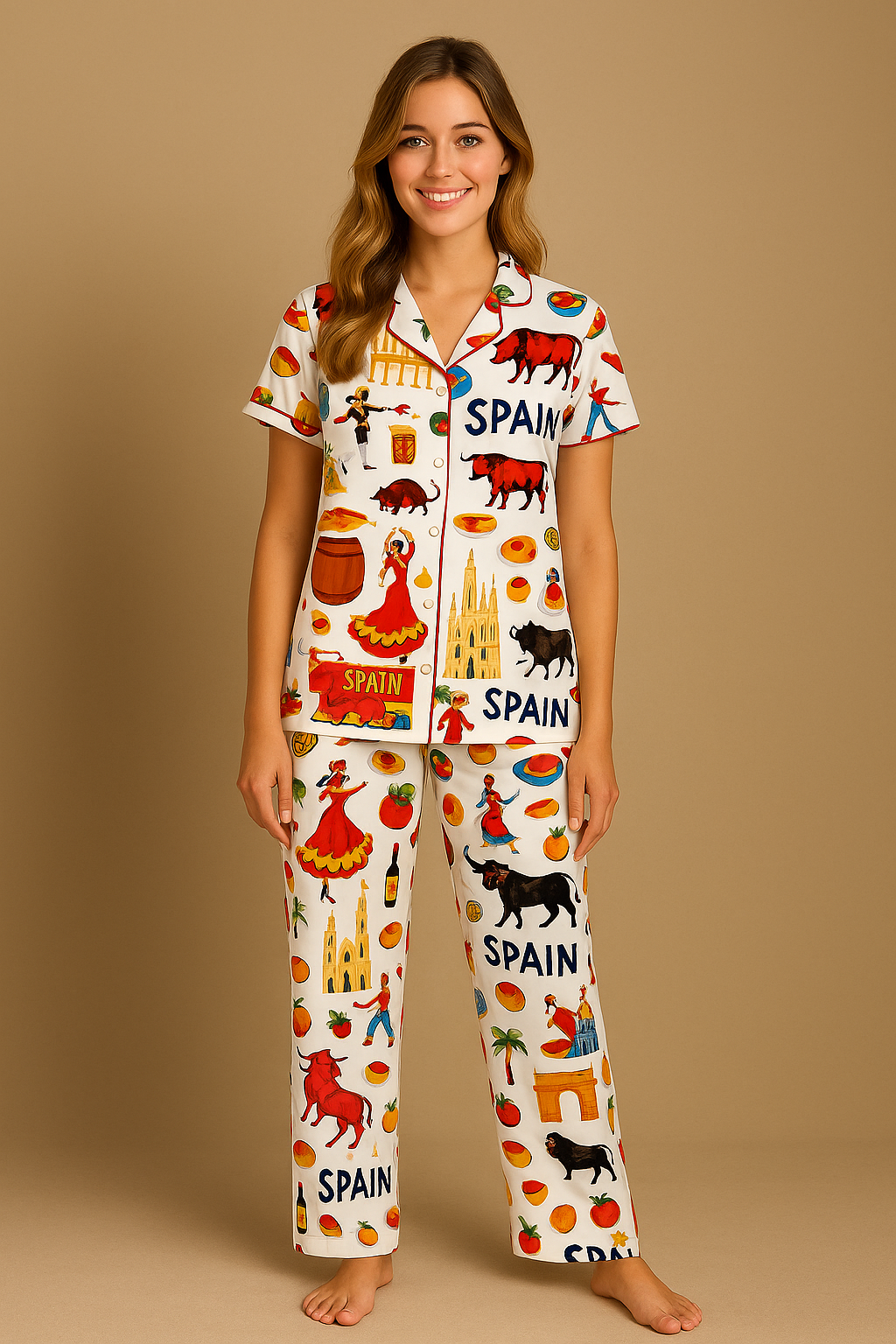 Spain Travel Satin Pajama Set