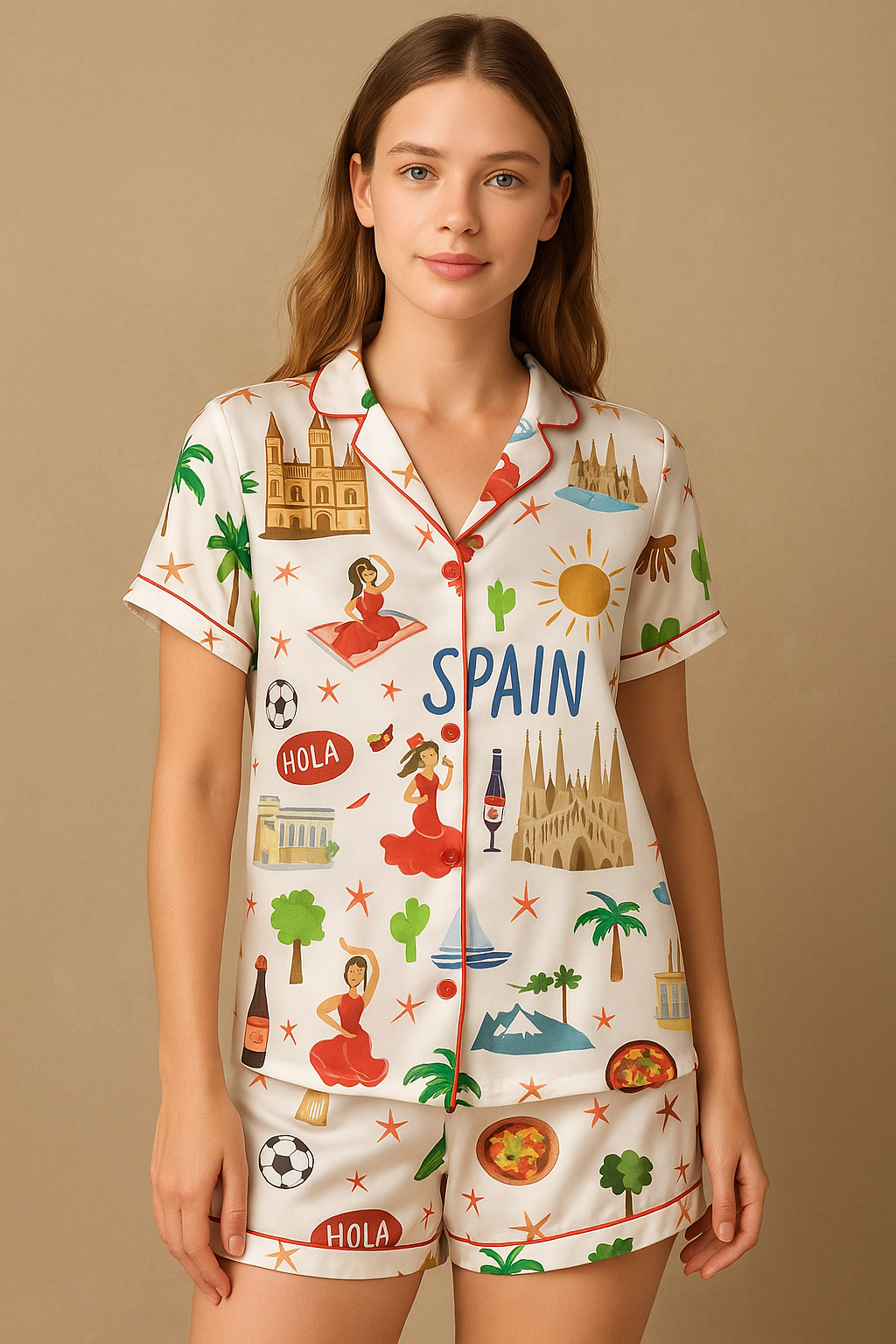 Spain Travel Watercolor Pajama Set For Women