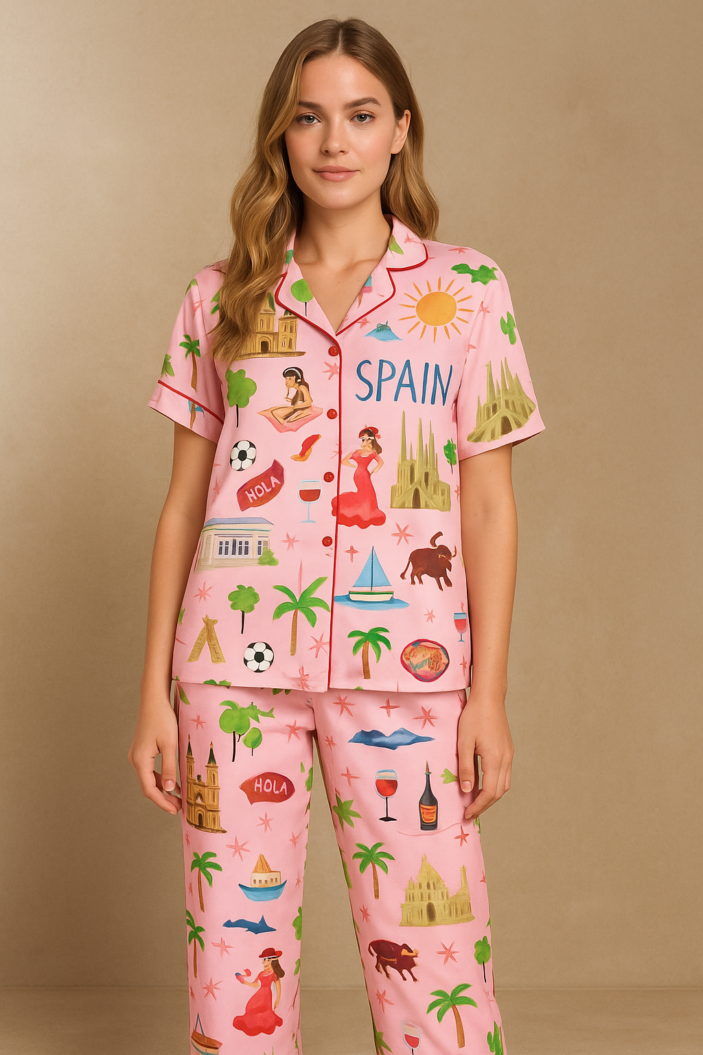 Spain Travel Watercolor Pajama Set For Women