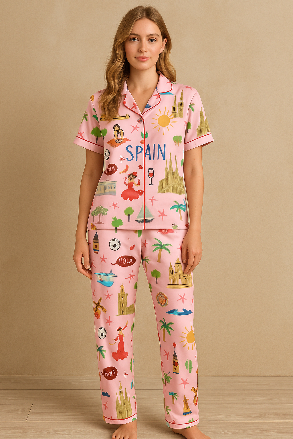 Spain Travel Watercolor Pajama Set For Women
