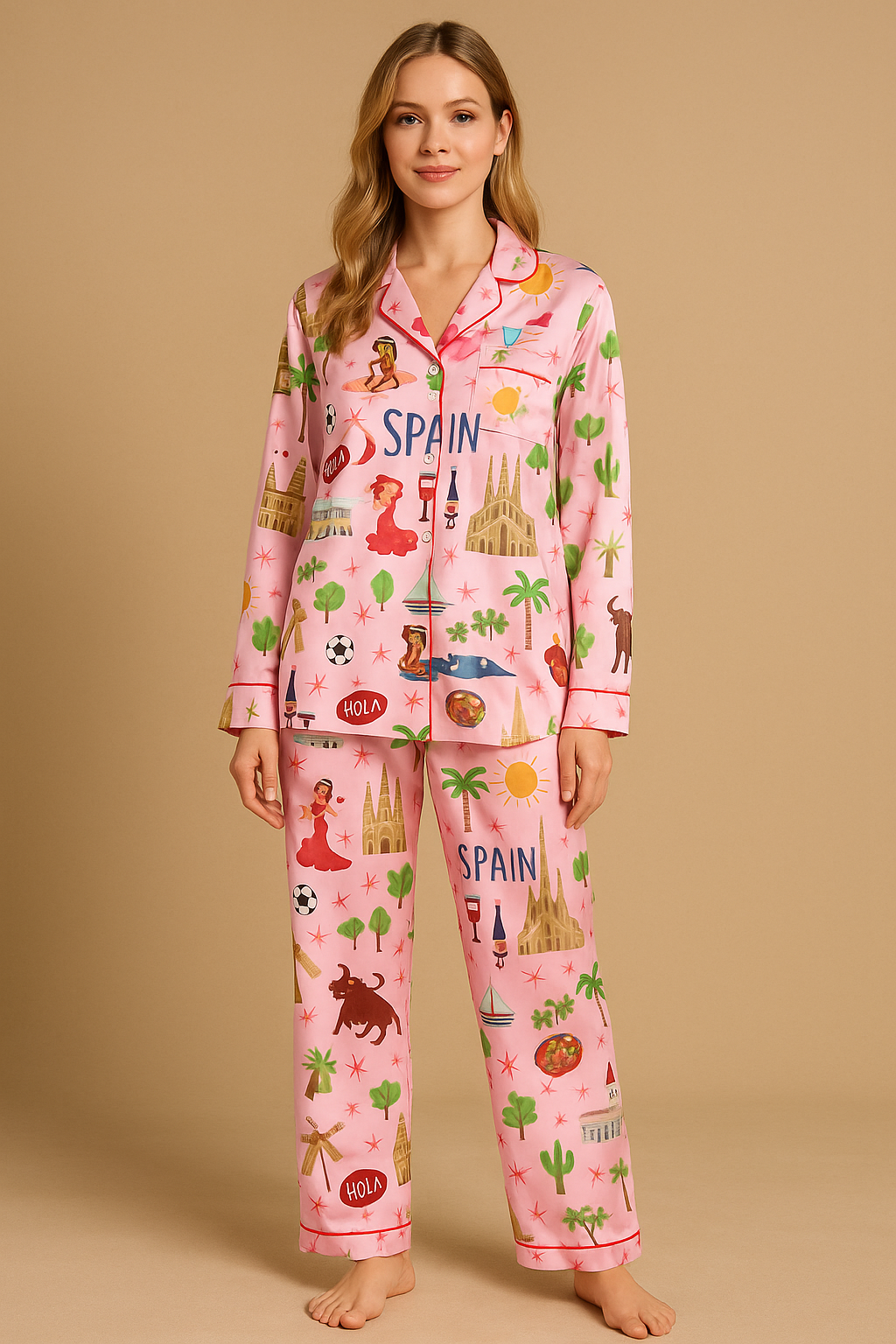 Spain Travel Watercolor Pajama Set For Women
