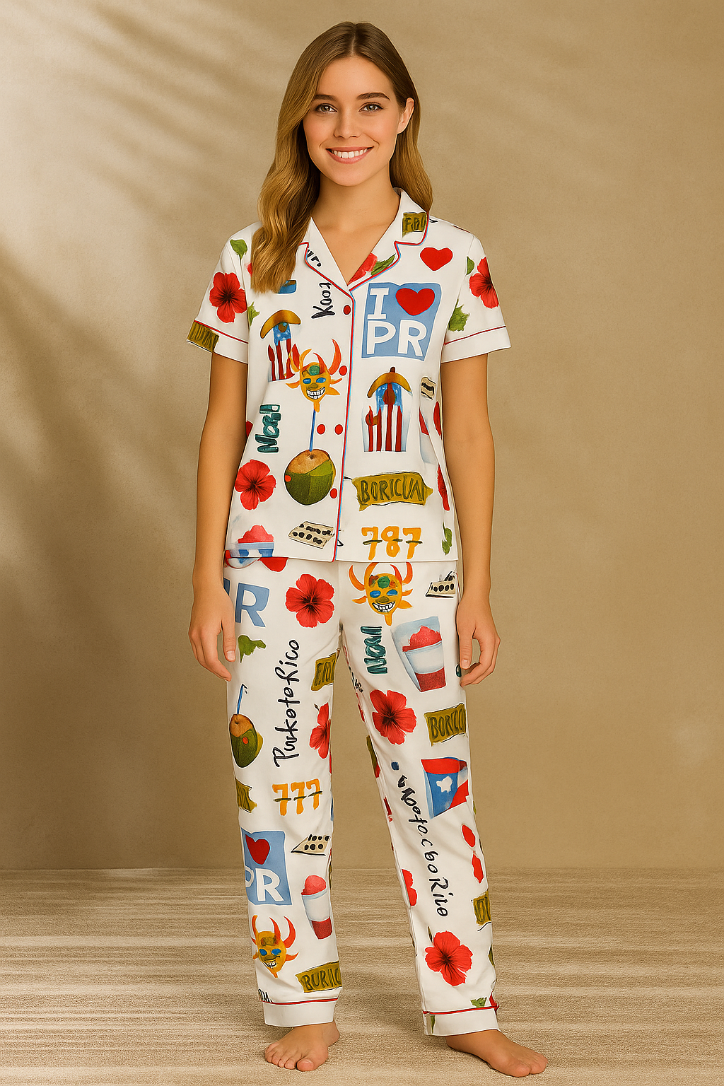 Puerto Rico Travel Satin Pajama Set For Women