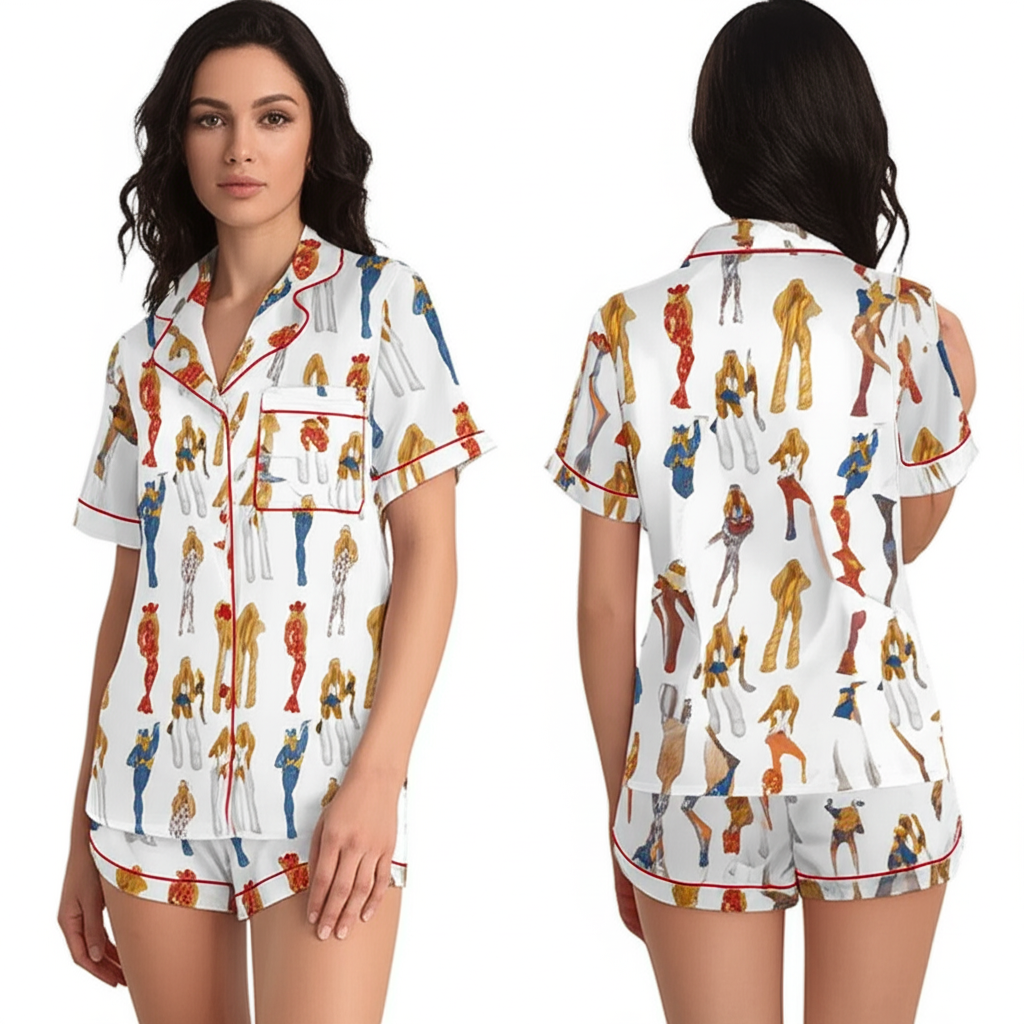 Retro pop Satin Pajama Set For Women
